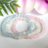 Set de 3 Bracelets en Aigue Marine, Pierre de Lune et Quartz Rose